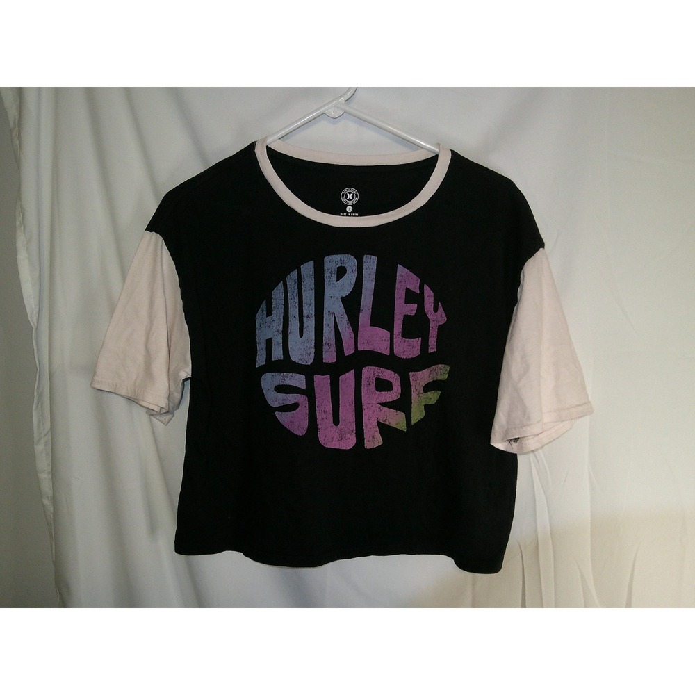 Hurley Surf Graphic T-Shirt Black Color Block Short Sleeve‎ Top